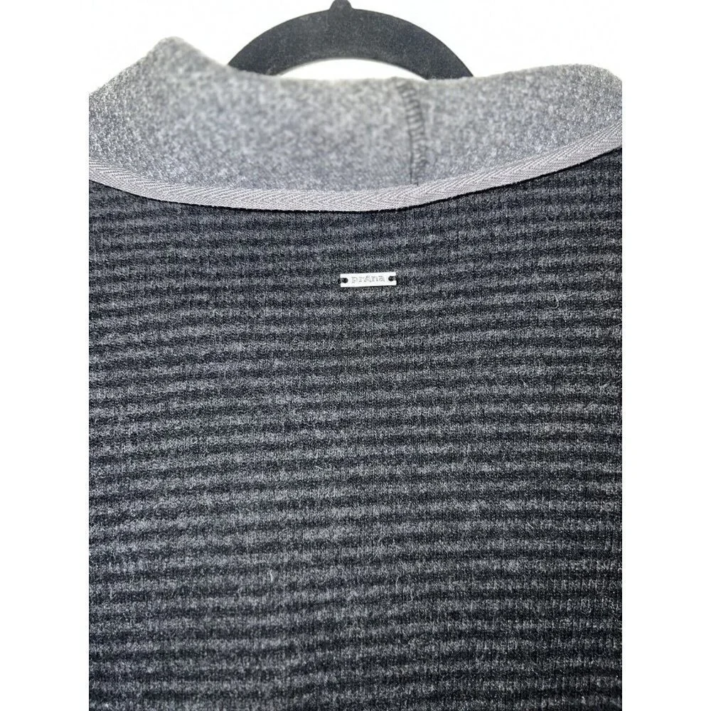 Prana Black Gray Striped Milana Wool-Blend Button-Up Cardigan Jacket Medium X1 - Picture 8 of 10